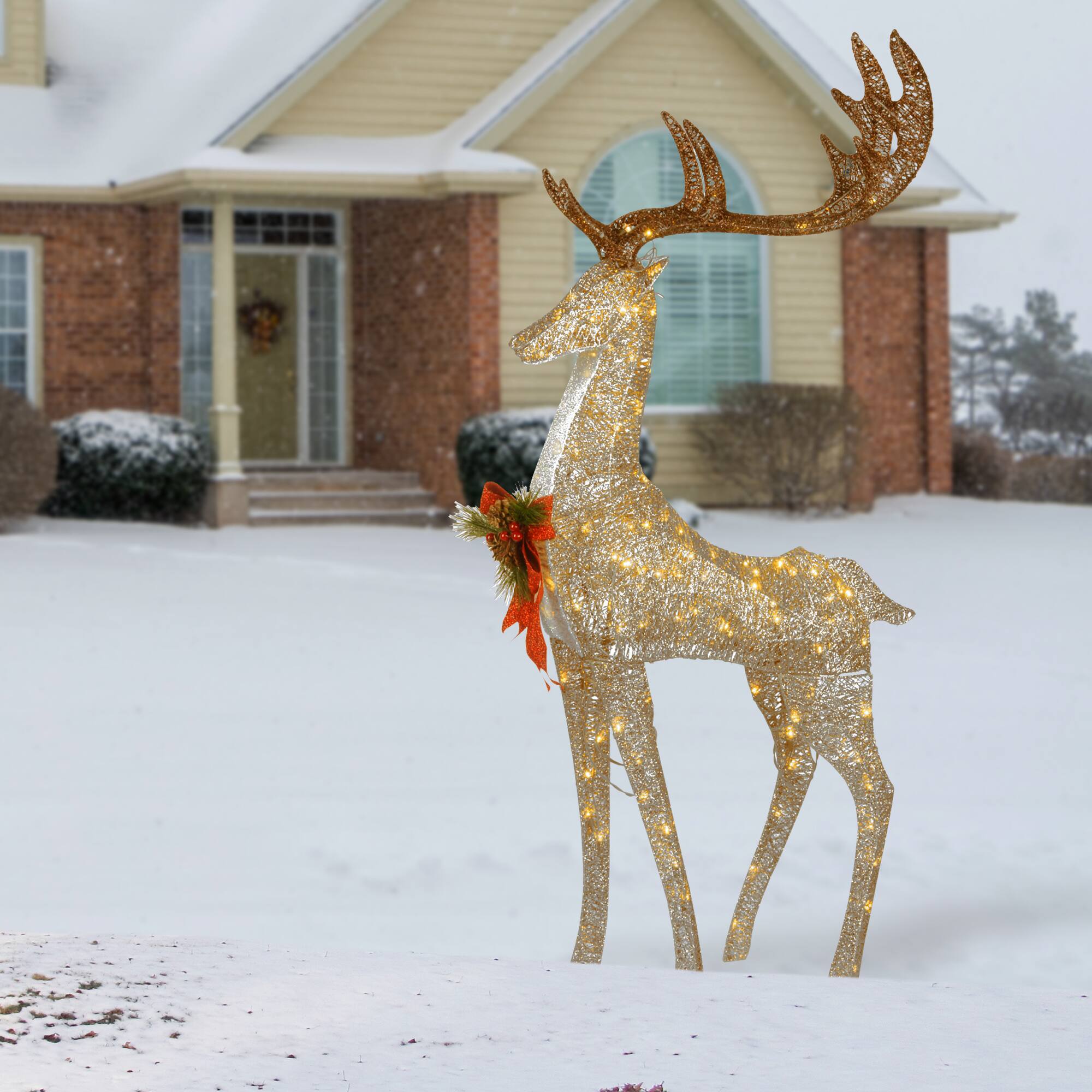 55" Crystal Champagne Standing Buck, White Twinkling LED Lights